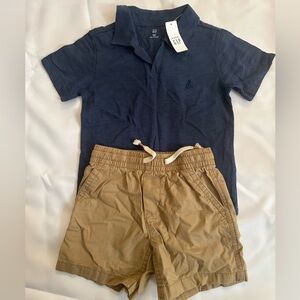 Navy Polo Shirt and Tan Shorts Set sz 4